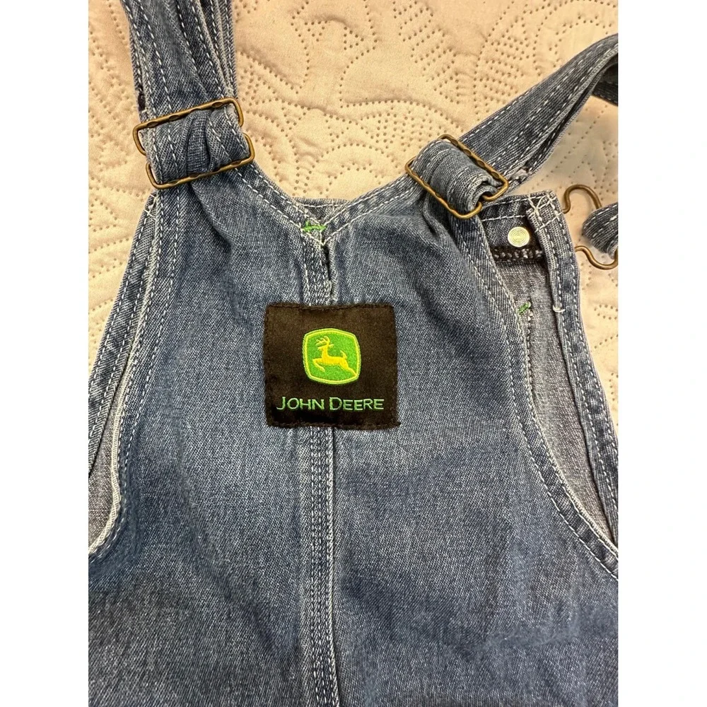 John Deere Girls Blue Denim Bib Overalls Medium Wash Cotton Size 10 RN105325